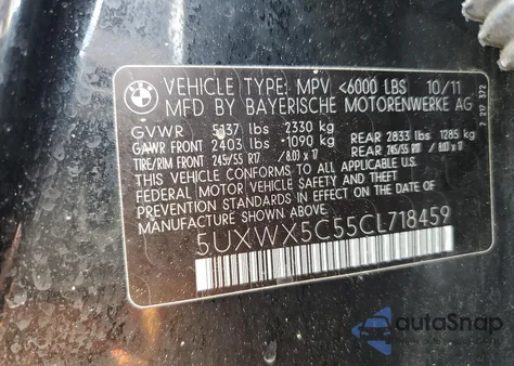 2012 BMW X3 xDrive28I from USA, damaged, VIN 5UXWX5C55CL718459